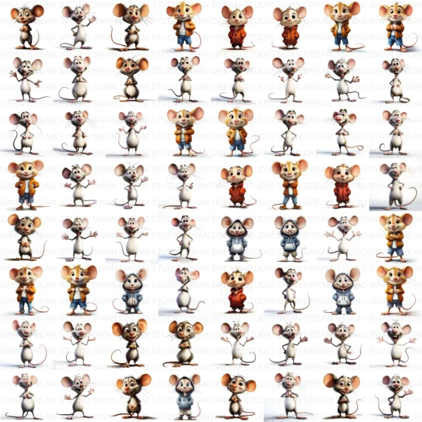 ClipartC33L_t13 Cute Funny Mouse Quirky Clipart Bundle Printable Cartoon Animal Junk Journal Digital Download