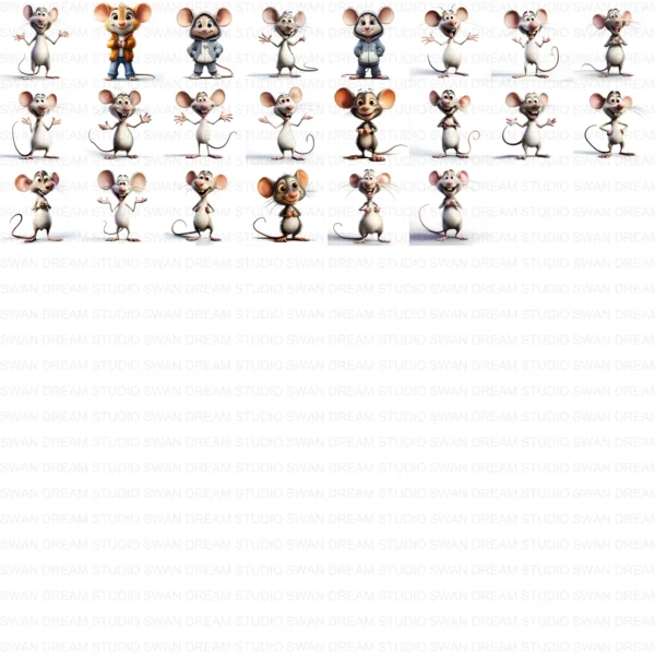 ClipartC33L_t14 Cute Funny Mouse Quirky Clipart Bundle Printable Cartoon Animal Junk Journal Digital Download