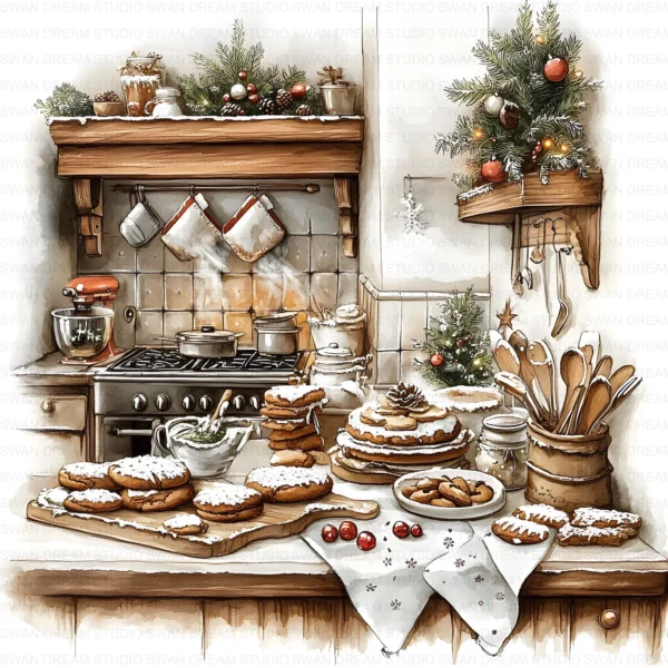 Christmas Tree Kitchen Decoration Clipart Bundle Printable Home Holiday Paper Craft