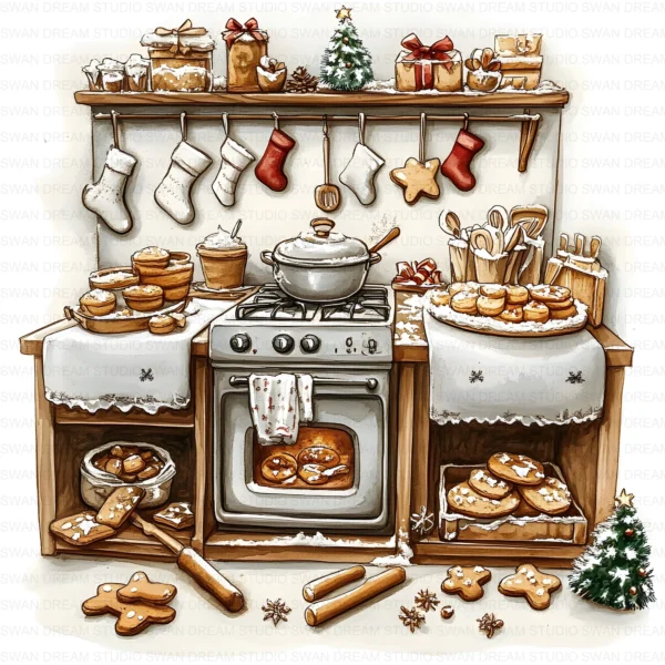 Christmas Tree Kitchen Decoration Clipart Bundle Printable Home Holiday Paper Craft