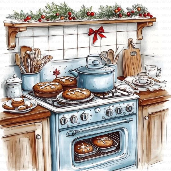 Christmas Tree Kitchen Decoration Clipart Bundle Printable Home Holiday Paper Craft