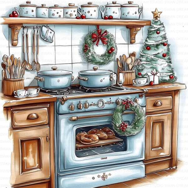 Christmas Tree Kitchen Decoration Clipart Bundle Printable Home Holiday Paper Craft