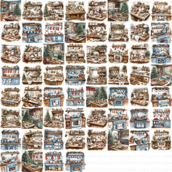 Christmas Tree Kitchen Decoration Clipart Bundle Printable Home Holiday Paper Craft