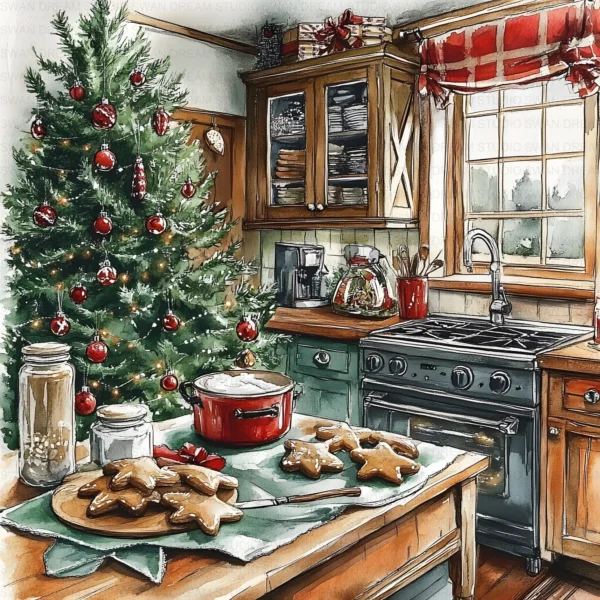 Christmas Tree Kitchen Decoration Clipart Bundle Printable Home Holiday Paper Craft