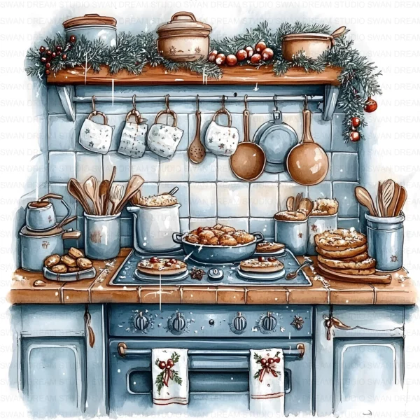 Christmas Tree Kitchen Decoration Clipart Bundle Printable Home Holiday Paper Craft