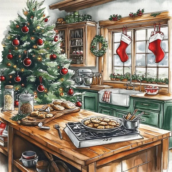 Christmas Tree Kitchen Decoration Clipart Bundle Printable Home Holiday Paper Craft