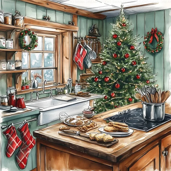 Christmas Tree Kitchen Decoration Clipart Bundle Printable Home Holiday Paper Craft