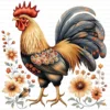 Quirky Rooster Chicken Flower Clipart Printable Funny Farm Floral JPG Farmyard Beak Card Making