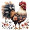 Quirky Rooster Chicken Flower Clipart Printable Funny Farm Floral JPG Farmyard Beak Card Making
