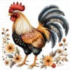 Quirky Rooster Chicken Flower Clipart Printable Funny Farm Floral JPG Farmyard Beak Card Making