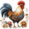 Quirky Rooster Chicken Flower Clipart Printable Funny Farm Floral JPG Farmyard Beak Card Making