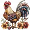 Quirky Rooster Chicken Flower Clipart Printable Funny Farm Floral JPG Farmyard Beak Card Making