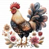 Quirky Rooster Chicken Flower Clipart Printable Funny Farm Floral JPG Farmyard Beak Card Making
