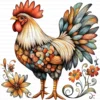 Quirky Rooster Chicken Flower Clipart Printable Funny Farm Floral JPG Farmyard Beak Card Making