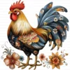 Quirky Rooster Chicken Flower Clipart Printable Funny Farm Floral JPG Farmyard Beak Card Making
