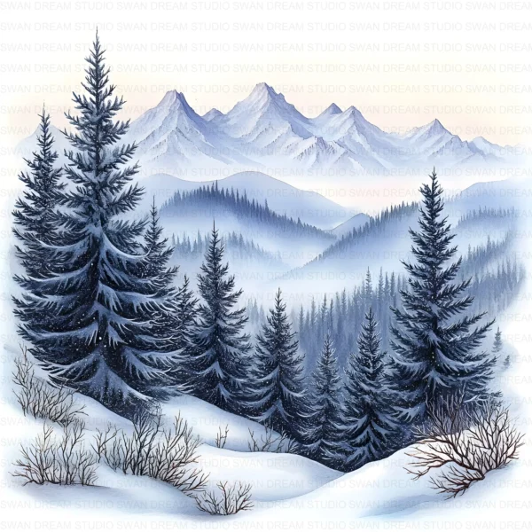 Christmas in Mountains Snow Clipart Bundle Cottage Xmas JPG Printable Scrapbook Paper Craft Junk Journal Digital Download