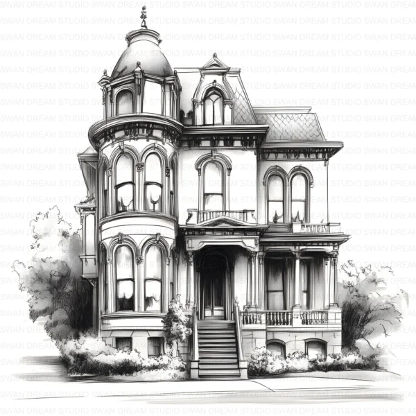 Sash Window Home Clipart Bundle Printable Painted Mansion Design Junk Journal