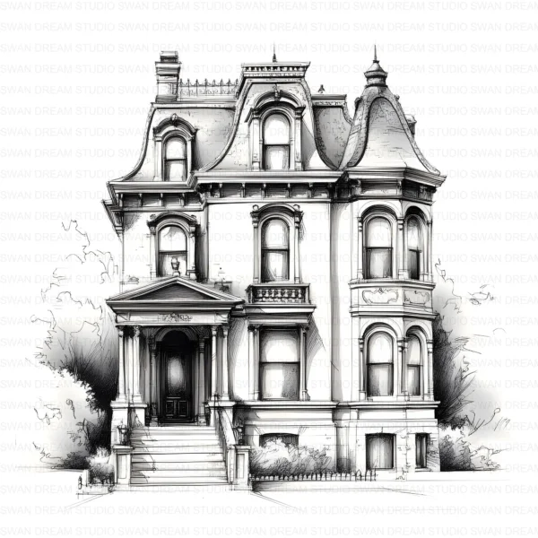 Sash Window Home Clipart Bundle Printable Painted Mansion Design Junk Journal