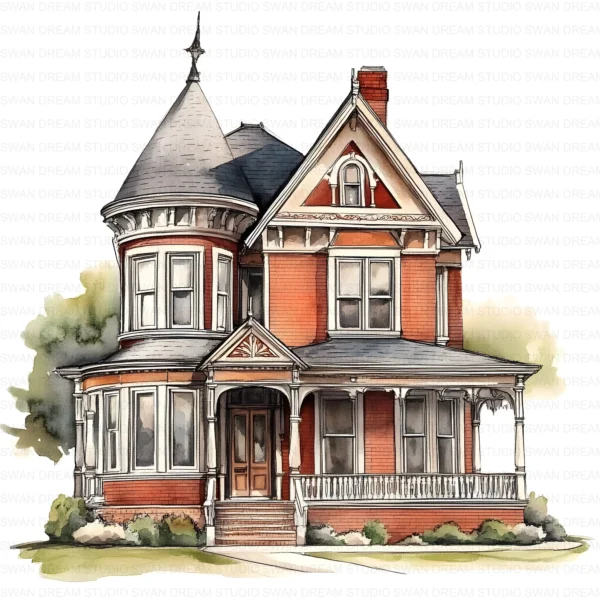 Sash Window Home Clipart Bundle Printable Painted Mansion Design Junk Journal