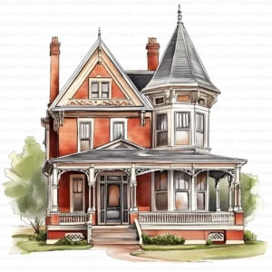 Sash Window Home Clipart Bundle Printable Painted Mansion Design Junk Journal