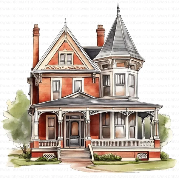 Sash Window Home Clipart Bundle Printable Painted Mansion Design Junk Journal