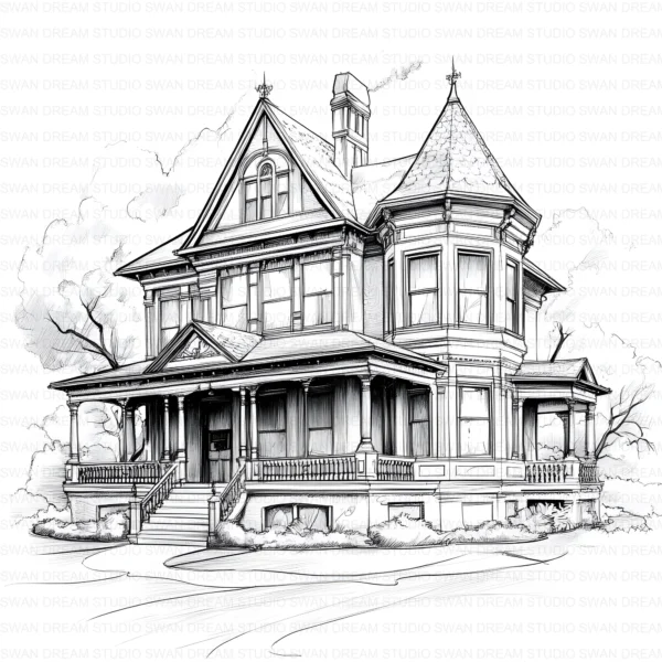 Sash Window Home Clipart Bundle Printable Painted Mansion Design Junk Journal