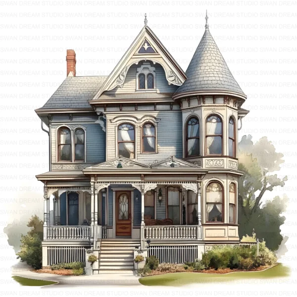 Sash Window Home Clipart Bundle Printable Painted Mansion Design Junk Journal