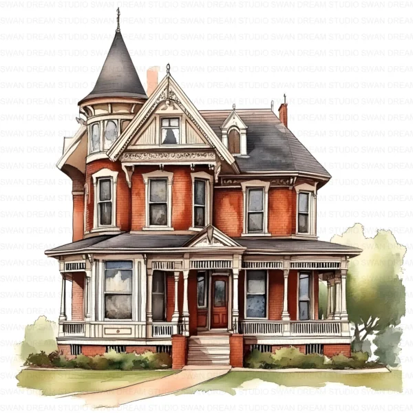 Sash Window Home Clipart Bundle Printable Painted Mansion Design Junk Journal