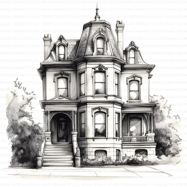 Sash Window Home Clipart Bundle Printable Painted Mansion Design Junk Journal