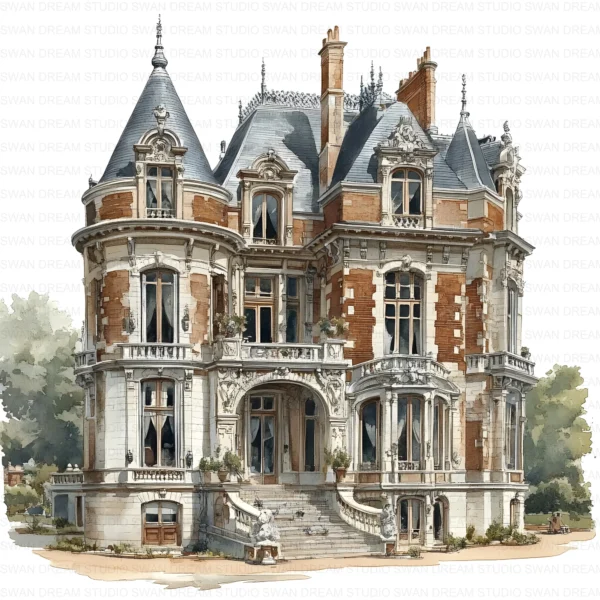 111 Mansion House Clipart Bundle Estate Home Printable JPG for Card Making, Paper Craft, Junk Journal, Scrapbooking, Digital Download