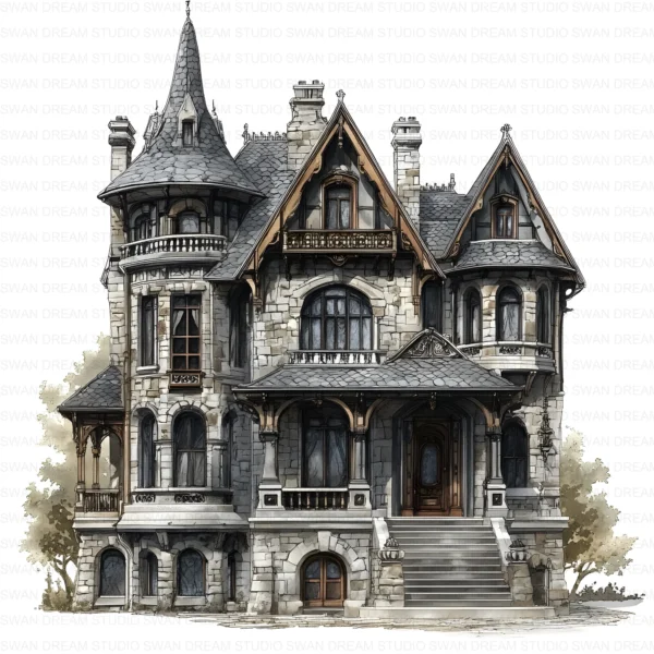 111 Mansion House Clipart Bundle Estate Home Printable JPG for Card Making, Paper Craft, Junk Journal, Scrapbooking, Digital Download