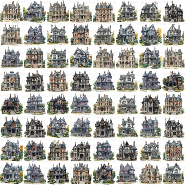 111 Mansion House Clipart Bundle Estate Home Printable JPG for Card Making, Paper Craft, Junk Journal, Scrapbooking, Digital Download
