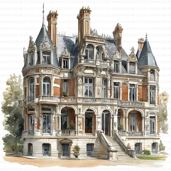 111 Mansion House Clipart Bundle Estate Home Printable JPG for Card Making, Paper Craft, Junk Journal, Scrapbooking, Digital Download