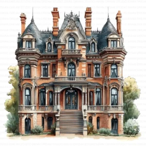 111 Mansion House Clipart Bundle Estate Home Printable JPG for Card Making, Paper Craft, Junk Journal, Scrapbooking, Digital Download