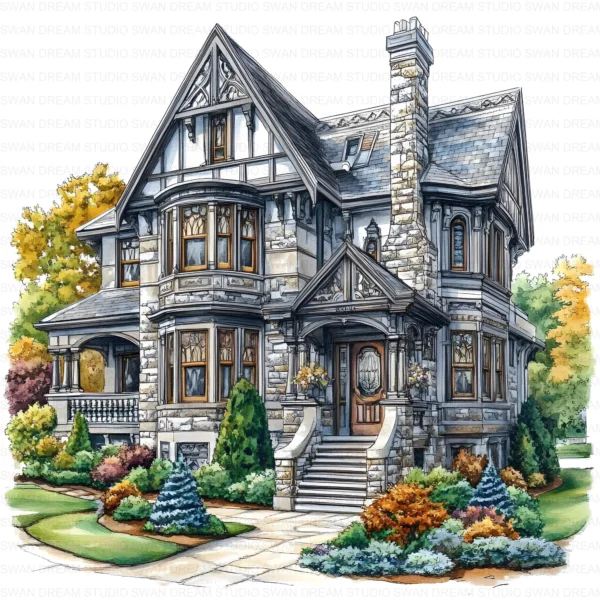 111 Mansion House Clipart Bundle Estate Home Printable JPG for Card Making, Paper Craft, Junk Journal, Scrapbooking, Digital Download