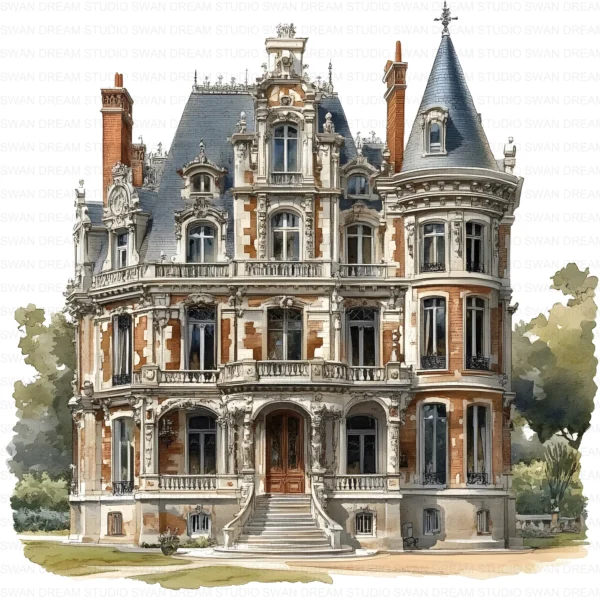111 Mansion House Clipart Bundle Estate Home Printable JPG for Card Making, Paper Craft, Junk Journal, Scrapbooking, Digital Download