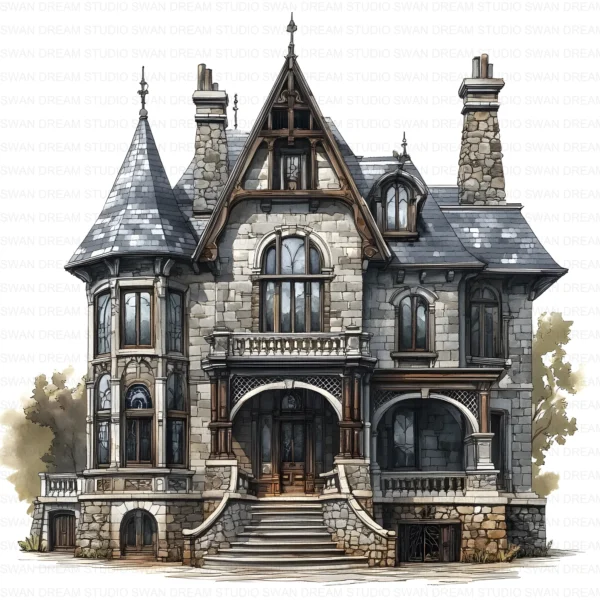 111 Mansion House Clipart Bundle Estate Home Printable JPG for Card Making, Paper Craft, Junk Journal, Scrapbooking, Digital Download