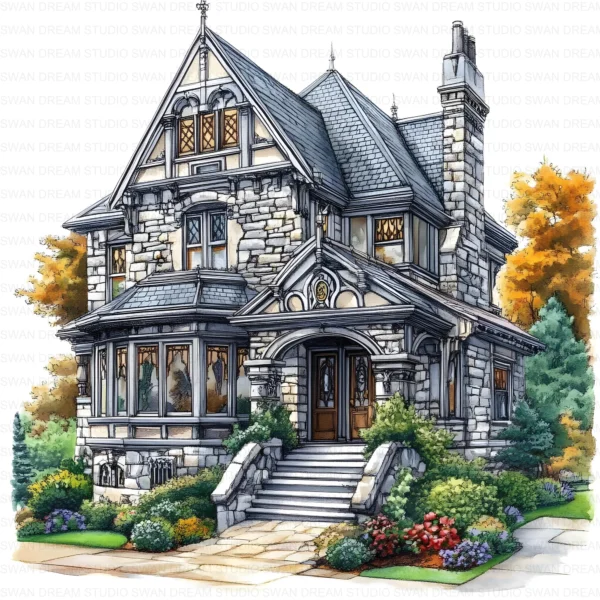 111 Mansion House Clipart Bundle Estate Home Printable JPG for Card Making, Paper Craft, Junk Journal, Scrapbooking, Digital Download