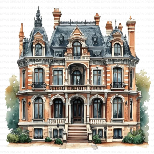 111 Mansion House Clipart Bundle Estate Home Printable JPG for Card Making, Paper Craft, Junk Journal, Scrapbooking, Digital Download