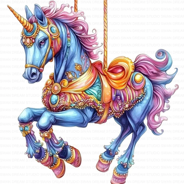 Whimsical Carousel Horse Clipart Bundle JPG Printable Amusement Park Scrapbooking Junk Journal Paper Craft Digital Download