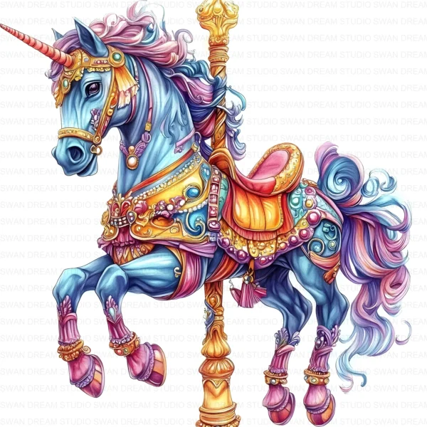 Whimsical Carousel Horse Clipart Bundle JPG Printable Amusement Park Scrapbooking Junk Journal Paper Craft Digital Download