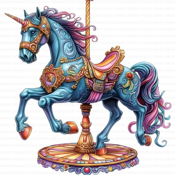 Whimsical Carousel Horse Clipart Bundle JPG Printable Amusement Park Scrapbooking Junk Journal Paper Craft Digital Download