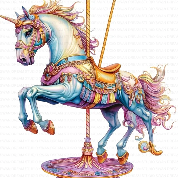 Whimsical Carousel Horse Clipart Bundle JPG Printable Amusement Park Scrapbooking Junk Journal Paper Craft Digital Download