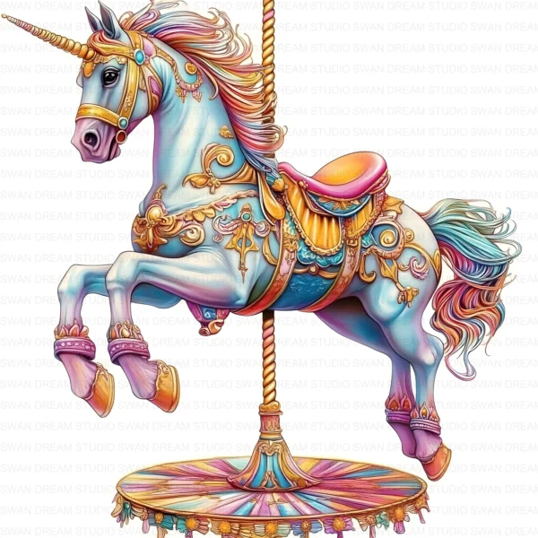 Whimsical Carousel Horse Clipart Bundle JPG Printable Amusement Park Scrapbooking Junk Journal Paper Craft Digital Download