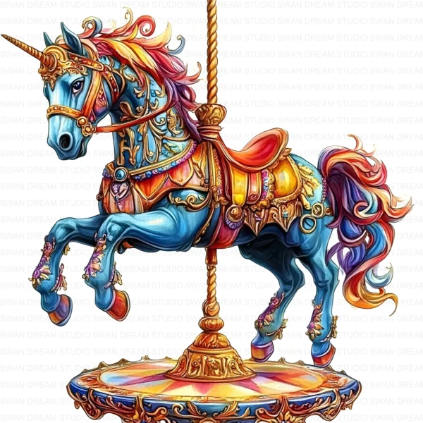 Whimsical Carousel Horse Clipart Bundle JPG Printable Amusement Park Scrapbooking Junk Journal Paper Craft Digital Download