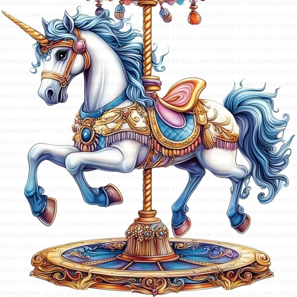 Whimsical Carousel Horse Clipart Bundle JPG Printable Amusement Park Scrapbooking Junk Journal Paper Craft Digital Download