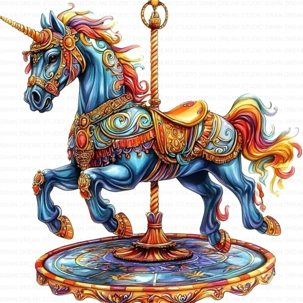 Whimsical Carousel Horse Clipart Bundle JPG Printable Amusement Park Scrapbooking Junk Journal Paper Craft Digital Download