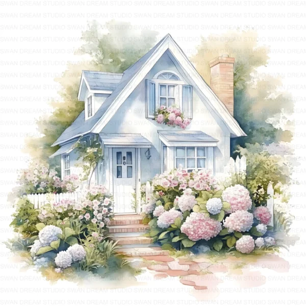ClipartC40L_t1 Garden Cottage Watercolor Clipart Bundle Printable Painting Yard Digital Download