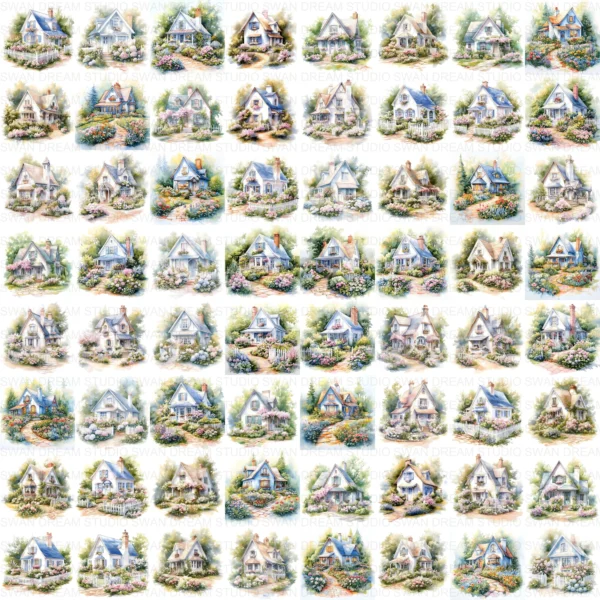 ClipartC40L_t13 Garden Cottage Watercolor Clipart Bundle Printable Painting Yard Digital Download