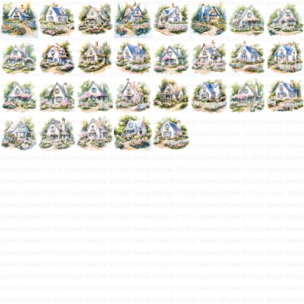 ClipartC40L_t14 Garden Cottage Watercolor Clipart Bundle Printable Painting Yard Digital Download